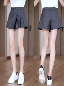 กางเกงขาสั้นผู้หญิงเอวสูงทรงหลวมสไตล์เกาหลี กางเกงขายาวทรงเอผ้าโพลีเอสเตอร์บางสำหรับฤดูร้อน