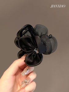 Exquisite Organza High-Grade Flower Shark Clip Black Satin Three-Dimensional Back Head Elegant Hair Claw Hair Clip Jaw Clip Female