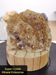 High Grade Brazil Citrine Crystal Cluster Ornament Include Wooden Base CD40