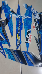 Stiker Striping Suzuki Satria FU F150 2011 Biru Putih Lis Body Standar Berkualitas Original
