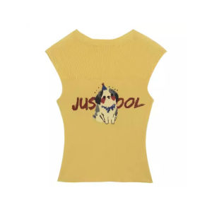 YUEZHONGWEI | เสื้อยืดไหมเย็นถักแขนสั้นผู้หญิงสไตล์ฝรั่งเศส ทรงเข้ารูป ผ้าตาข่ายโปร่ง ลายการ์ตูน แฟชั่นฤดูร้อน เสื้อตัวบน