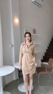 SG465 เดรสปกเชิ้ตจับจีบกระโปรง รุ่นนี้สวยแพงแบบสุดๆ ผ้าซาตินโมนิก้า ใส่สบายดูแพงมาก งานซิปข้าง