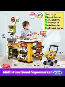 【SG Ready Stock】Extra Large Size Kids Pretend Play Toys Multi-functional Supermarket➕Shopping Cart Playset🎉65Pcs Accessories✅Children Gift Toy Set👍Mist Fridge✅Barcode Scanner✅Stimulated POS✅Lockable Cashier✅Lighting&Sound✅Child Role Play Toys Set✅