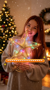 20cm Glitter Christmas Tree Topper Star Shatterproof Happy Christmas Tree Top Star Festival Decoration Gold Home Christmas Decor Xmas Ornaments