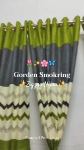(COD) Gorden Smokring/Hordeng Bunga Smokring 12 Ring Bisa Jendela Zigzag Hijau