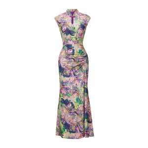 Slim Waist Flared Hem Chinese Style Qipao Dress