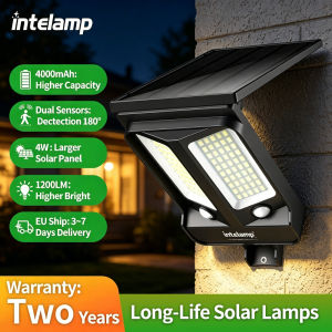 intelamp Long Life 4000mah Solar Lights Outdoor With 2 Motion Sensors Detection 180° Street Light For Garden Yard Path Garage