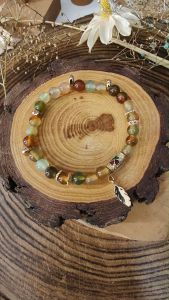 Ready Stock SG - Lucky Gold Leaf Peacock Agate Crystal Bracelet Handmade Natural Healing Crystal Bracelets