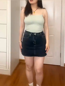 GHAOHES อวบ ผ้าใส่สบาย กางเกงกระโปรงยีนส์ กระโปรงเอวสูง กระโปรงยีนส์ เอวสูงย้อนยุค กระโปรงเอวสูงสไตล์เกาหลี(6605)