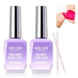 GELLEN Nail Charm Set 18ml Peel Off Gel Base Top Coat 2pcs Peelable Base Gel Without Soaking Clear Nail Polish DIY Home