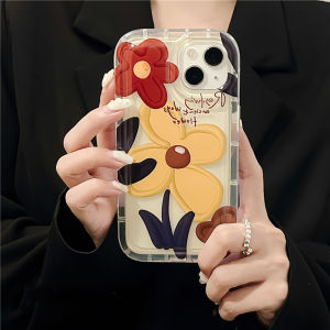 Oil Painting Flower Case Compatible for IPhone 14 13 12 11 Pro XS Max X XR 8 7 6 6S Plus Soft Casing Silcone Clear Shockproof TPU Cover