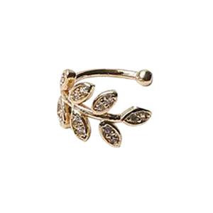 Elegant French Style Zircon Leaf Design Clip-On Pendants Adjustable Fairy Knot Ear Cuffs for Women Without Piercings
