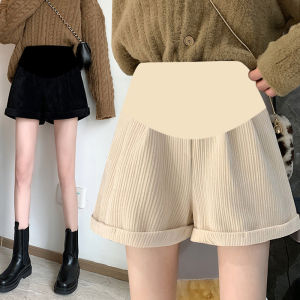 Maternity Corduroy Shorts Winter Outerwear Wide Leg Supportive Pregnant Womens Pants Comfortable Soft Fabric Easy to Wear