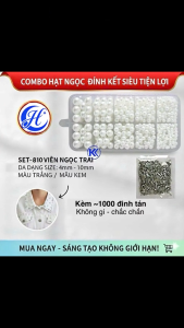 Combo hạt ngọc nhựa không lỗ nhiều size 4mm-10mm có hộp kèm 1000 đinh tán - phụ kiện may vá handmade