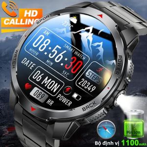 Đồng Hồ Thông Minh Ngoài Trời Dành Cho Quân Đội Dành Cho Nam Giới Màn Hình 17 Inch Pin Siêu Dung Lượng 1100mAh Chống Nước 3ATM Với La Bàn Cuộc Gọi Bluetooth Theo Dõi Nhịp Tim Và Giấc Ngủ