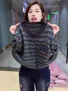 เสื้อคาร์ดิแกนถักคอตตอนลายทางหลวมๆ สำหรับผู้หญิง เสื้อคลุมกันหนาวแบบสวมหัว ทรงหลวม ทรงเข้ารูป กระเป๋า แฟชั่นฤดูใบไม้ร่วง 2024