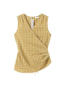 YIFENGXIN | Korean Style V-Neck Check Waist-Fit Sleeveless Shirt