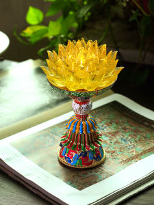 2025 New Emperors Lotus Lantern LED Long Burning Lamp for Buddha Offering Rechargeable Glassy Yellow Lotus Light
