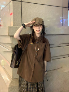 Street Style Hong Kong Wind Short Sleeve Loose Womens Shirt American Retro Summer BF Versatile Shirt Jacket Simple Design