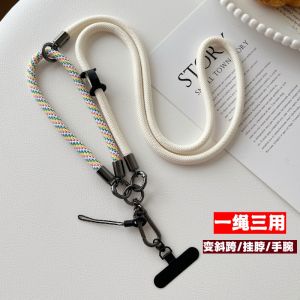 Three-In-One Multifunctional Phone Strap Metal Clip Crossbody Wristlet Strap Nylon Braided Line Black for Mobile Phone Accessories