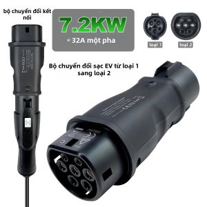 Đầu Nối Sạc Xe Điện Isigma 32A 7.2KW SAE J1772 Sang IEC 62196-2 Type1 Sang Type2 Bộ Chuyển Đổi Bộ Sạc EV