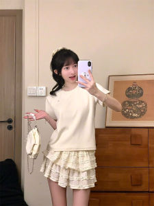 Áo Thun Nữ Tay Ngắn Cổ Tròn Ôm Vừa Vặn Màu Kem Sữa Màu Trắng Phong Cách Ngọt Ngào Thời Trang Mùa Hè Chất Liệu Cotton Pha Trộn