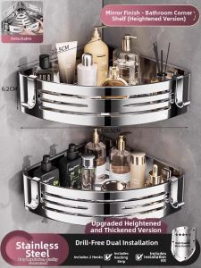 B&W | No-Drill Bathroom Shelf Triangle Basket Corner Organizer