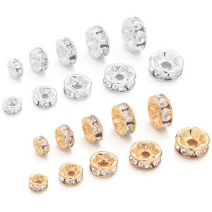 10pcs/Bag 14k Gold Plated Copper Base Rhinestone Space Beads for Necklace Bracelet DIY Jewelelry Making Findings