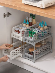 ชั้นวางของหลายชั้นพลาสติกแบบลากได้สำหรับครัว ชั้นวางเครื่องปรุงรสในห้องน้ำ ชั้นวางของในห้องนอน อุปกรณ์จัดระเบียบในบ้าน