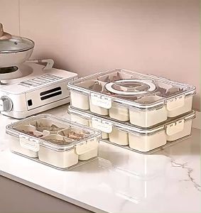 Wadah penyimpanan makanan kulkas untuk buah-buahan dan sayuran dengan filter dan tutup transparan