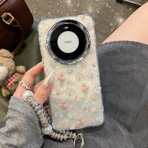 เคสโทรศัพท์ Huawei Mate60 pro รุ่นใหม่ป้องกันการตกหล่นแบบนุ่มพร้อมสร้อยข้อมือลายมุก เปลือกป้องกันแบบนุ่มสไตล์เกาหลี