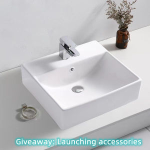 UNIVONNA Lavatory Basin Wash Basin Sink European style Square Washbasin Wall Lavatory Basins free stainless drain with p-trap(FAUCET NOT INCLUDED)