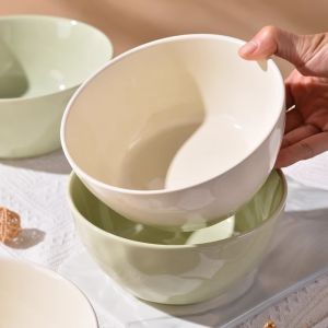 Large 7-Inch Ceramic Soup Bowl Noodle Bowl Personal Use High-End Feeling Home Use 2025 New Model round Shape Pure Color