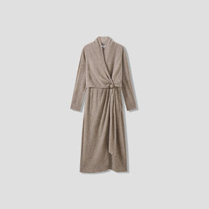 Wool Blend Ribbon Detail Long Sleeve Dress