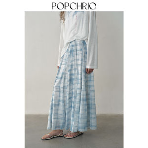 POPCHRIO | Chân Váy Midi Chiffon In Lưới Mờ Tự Nhiên Bằng Tay