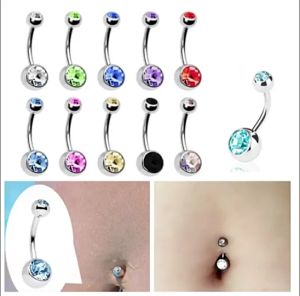 Stainless Steel Navel Piercing - Korean Crystal Zircon Double Diamond Belly Ring