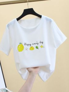 Áo Thun Nữ Tay Ngắn Mùa Hè Mới Rộng Rãi in Chữ Ngọt Ngào Tươi Mới Màu Trắng Áo Chiffon Thời Trang Thường Ngày Dài Tay