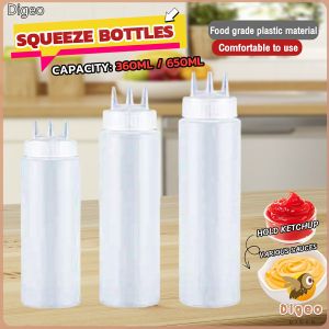 Digeo Salad sauce bottle graduated squeeze bottle plastic seasoning bottle three hole jam bottle