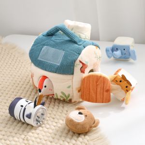 Baby Soft Plush Animals Farm Simulated Farm Hand-eye Coordination Training Toys Animals House Set with Sound Animals Cognition