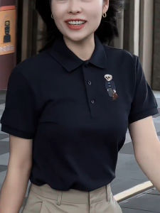 SUOXIMENG | Elegant Large Size Polo Neck Embroidered Knitted Short Sleeve Womens Top For Commuting Autumn New Style Versatile Quality Shirt