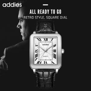 Addies Brand Luxury Mens Watch 316L Stainless Steel Quartz Watch Waterproof Leather Strap Black Dial Mens Quartz Watch MY-RM05