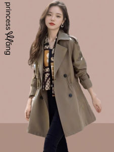 WANGGONGZHU | Fashionable British Style Womens Coat Slimming Waist Design Medium Length Small Stature Friendly Autumn Outerwear