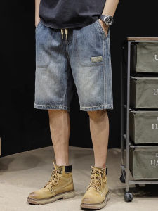 American Retro Blue Denim Shorts Mens Straight Leg Mid-Pants Summer Thin Loose Casual Five-Quarter Pants Teenage Fashion