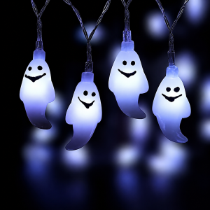 10/20/40LED Halloween Ghost String Lights Cute Playful Smiling Ghost Battery Powered Fairy Lights Spooky Room Party Decorations