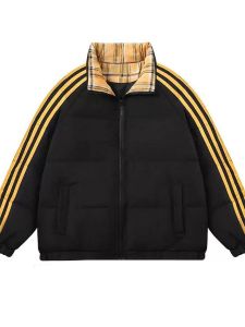 plus Size Thickened Warm Cotton Jacket American Retro Striped Splicing Trendy Design Fat Sister Stylish Outerwear Coat