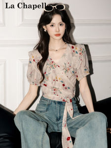 La Chapelle | Floral Print Short Sleeve Chiffon Blouse