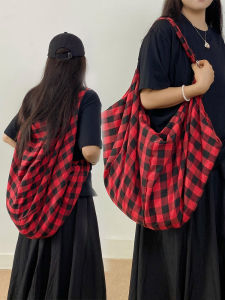 Trendy Checkered Large Capacity Womens Backpack Shoulder Crossbody Bag Commuter Bag 2024 New Style Casual Leisure Polyester