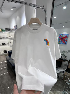 Áo Thun Nam Tay Ngắn in Chữ Màu Cầu Vồng Phong Cách Mỹ Cổ Tròn Rộng Rãi Cotton Thoáng Khí Mùa Hè Thời Trang Thường Ngày