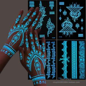สติ๊กเกอร์ตattoo แสงสว่างในเวลากลางคืน ลายลูกไม้ แสงสีฟ้า ติดแขน ขา ตกแต่งงานปาร์ตี้ ของเล่นสำหรับเด็ก