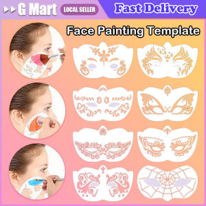 8PCS Stencils for Face Painting Professional Body Art DIY Reusable PET Plastic Template